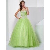 Ball Gown Sweetheart Beading Sleeveless Long Tulle Quinceanera Dresses