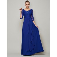 A-Line/Princess Scoop 3/4 Sleeves Lace Long Chiffon Mother of the Bride Dresses