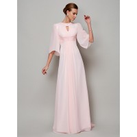 A-Line/Princess High Neck 1/2 Sleeves Beading Long Chiffon Mother of the Bride Dresses