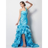 Trumpet/Mermaid One-Shoulder Sleeveless Beading High Low Taffeta Dresses