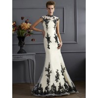 Trumpet/Mermaid High Neck Short Sleeves Applique Long Organza Mother of the Bride Dresses