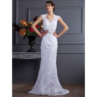 Trumpet/Mermaid Sleeveless Applique Long Satin Wedding Dresses