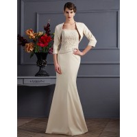 Sheath/Column Square Sleeveless Lace Long Elastic Woven Satin Mother of the Bride Dresses