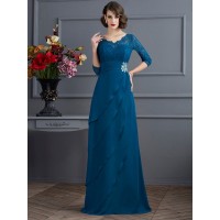 A-Line/Princess V-neck 3/4 Sleeves Long Chiffon Mother of the Bride Dresses