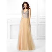 Ball Gown V-neck Beading Sleeveless Long Satin Quinceanera Dresses