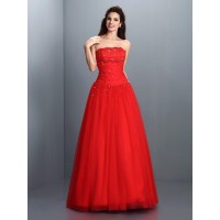 Ball Gown Strapless Beading Sleeveless Long Organza Quinceanera Dresses