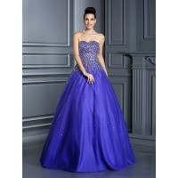 Ball Gown Sweetheart Beading Sleeveless Long Net Quinceanera Dresses