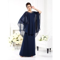 A-Line/Princess Scoop 3/4 Sleeves Long Chiffon Mother of the Bride Dresses