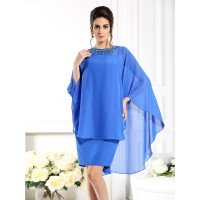 Sheath/Column Bateau 3/4 Sleeves Short Chiffon Mother of the Bride Dresses