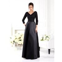 A-Line/Princess V-neck Beading 3/4 Sleeves Long Satin Mother of the Bride Dresses