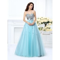 Ball Gown Sweetheart Beading Sleeveless Paillette Long Satin Quinceanera Dresses
