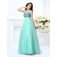Ball Gown Bateau Beading Sleeveless Long Chiffon Quinceanera Dresses