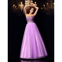 Ball Gown Sweetheart Sequin Sleeveless Long Elastic Woven Satin Quinceanera Dresses