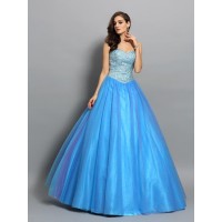 Ball Gown Sweetheart Beading Sleeveless Long Elastic Woven Satin Quinceanera Dresses