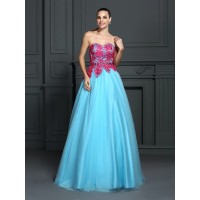 Ball Gown Sweetheart Lace Sleeveless Long Satin Quinceanera Dresses