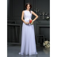 A-Line/Princess Scoop Lace Sleeveless Long Chiffon Wedding Dresses