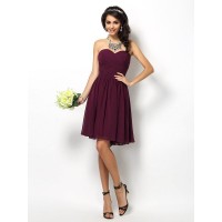 A-Line/Princess Sweetheart Pleats Sleeveless Short Chiffon Bridesmaid Dresses