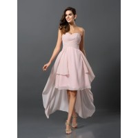 A-Line/Princess Sweetheart Pleats Sleeveless High Low Chiffon Bridesmaid Dresses