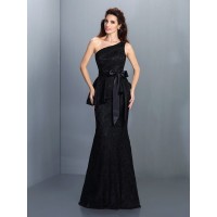 Trumpet/Mermaid One-Shoulder Lace Sleeveless Long Satin Bridesmaid Dresses