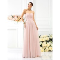 A-Line/Princess Strapless Pleats Sleeveless Long Chiffon Bridesmaid Dresses