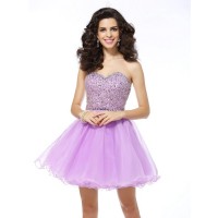 A-Line/Princess Sweetheart Ruffles Sleeveless Short Organza Cocktail Dresses