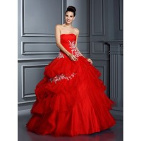 Ball Gown Strapless Applique Sleeveless Long Organza Quinceanera Dresses