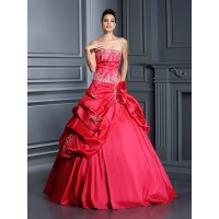 Ball Gown Strapless Applique Sleeveless Long Taffeta Quinceanera Dresses