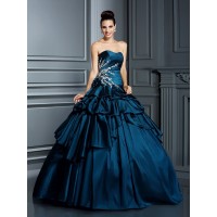 Ball Gown Strapless Beading Sleeveless Long Taffeta Quinceanera Dresses