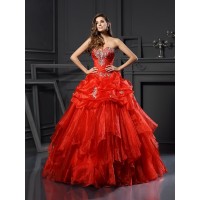 Ball Gown Sweetheart Beading Sleeveless Long Tulle Quinceanera Dresses