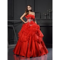 Ball Gown Strapless Ruffles Sleeveless Long Organza Quinceanera Dresses