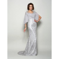 Trumpet/Mermaid Scoop Lace 1/2 Sleeves Long Chiffon Mother of the Bride Dresses