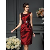 Sheath/Column Scoop Pleats Sleeveless Short Taffeta Mother of the Bride Dresses