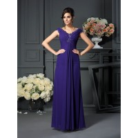 A-Line/Princess V-neck Beading Sleeveless Long Chiffon Mother of the Bride Dresses