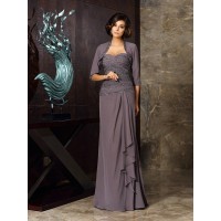 Sheath/Column Sweetheart Beading Applique Sleeveless Long Chiffon Mother of the Bride Dresses