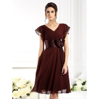 A-Line/Princess V-neck Bowknot Short Sleeves Short Chiffon Mother of the Bride Dresses