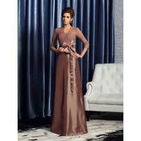 A-Line/Princess V-neck Bowknot 3/4 Sleeves Long Taffeta Mother of the Bride Dresses
