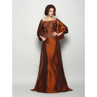 A-Line/Princess Off-the-Shoulder Beading 1/2 Sleeves Long Taffeta Mother of the Bride Dresses