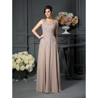 A-Line/Princess Scoop Beading Sleeveless Long Silk like Satin Mother of the Bride Dresses
