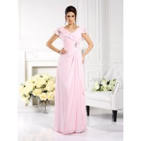 A-Line/Princess V-neck Ruffles Short Sleeves Long Chiffon Mother of the Bride Dresses