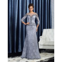 Trumpet/Mermaid Bateau Beading 3/4 Sleeves Long Lace Mother of the Bride Dresses