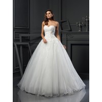 Ball Gown Sweetheart Beading Sleeveless Long Tulle Wedding Dresses