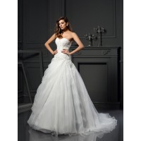 Ball Gown Sweetheart Ruffles Sleeveless Long Organza Wedding Dresses
