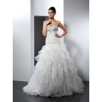 Ball Gown Sweetheart Ruffles Sleeveless Long Tulle Wedding Dresses