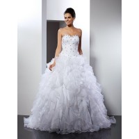 Ball Gown Sweetheart Ruffles Sleeveless Long Satin Wedding Dresses