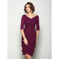 Sheath/Column V-neck 1/2 Sleeves Short Chiffon Mother of the Bride Dresses