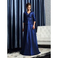 A-Line/Princess V-neck Beading 1/2 Sleeves Long Taffeta Mother of the Bride Dresses