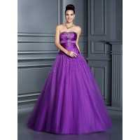 Ball Gown Strapless Sleeveless Long Taffeta Quinceanera Dresses