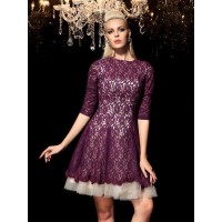A-Line/Princess Sheer Neck Lace 1/2 Sleeves Short Lace Cocktail Dresses