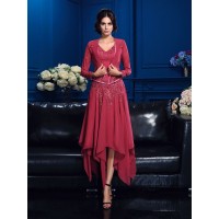A-Line/Princess V-neck Applique Sleeveless High Low Chiffon Mother of the Bride Dresses