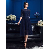 A-Line/Princess Jewel Lace 1/2 Sleeves Short Lace Mother of the Bride Dresses